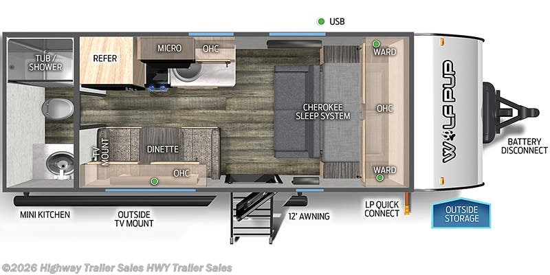 Floorplan of 2026 Forest River Cherokee Wolf Pup 16FQW