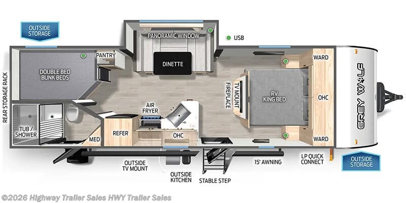 Floorplan of 2026 Forest River Cherokee Grey Wolf 23DBH