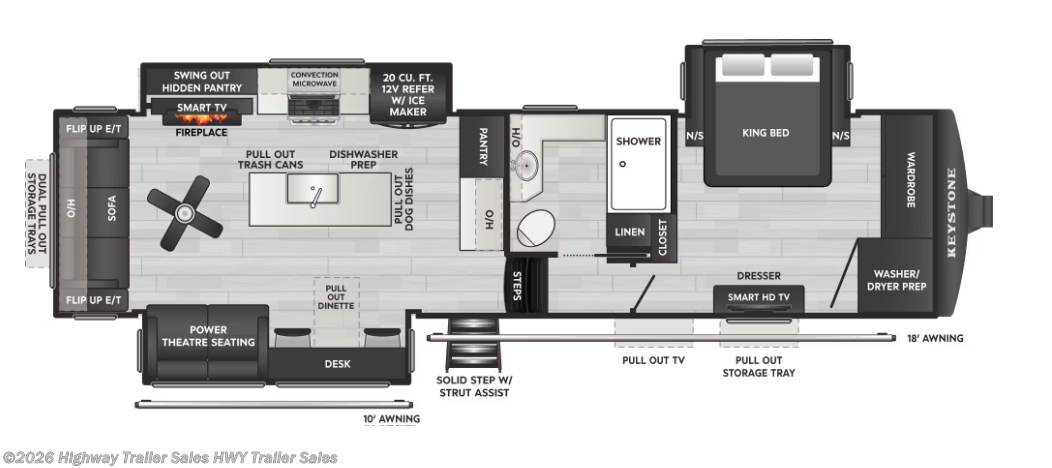 2026 Keystone Montana 3100RL - New Fifth Wheel For Sale by Highway Trailer Sales in Salem, Oregon features Skylight, Tinted Windows, External Shower, Theater Seating, Medicine Cabinet
