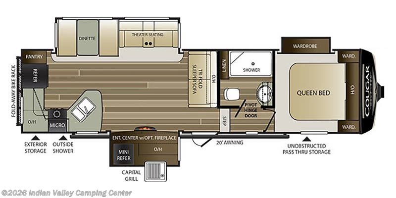 Floorplan of 2018 Keystone Cougar Half-Ton East 29RKS