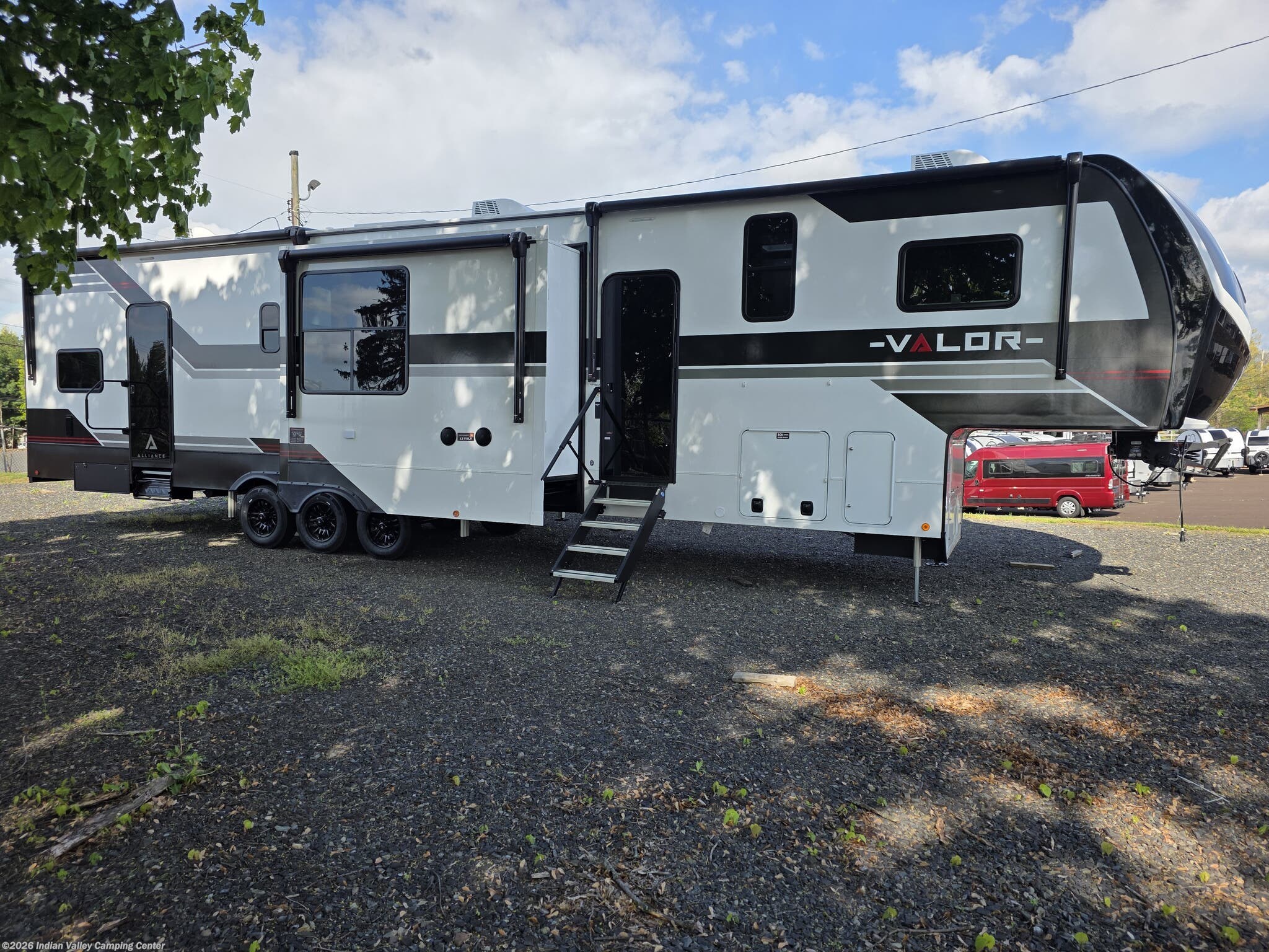 2026 Alliance RV Valor 44V14 - New Toy Hauler For Sale by Indian Valley Camping Center in Souderton, Pennsylvania features King Size Bed, Awning, Auxiliary Battery, Air Conditioning, Skylight