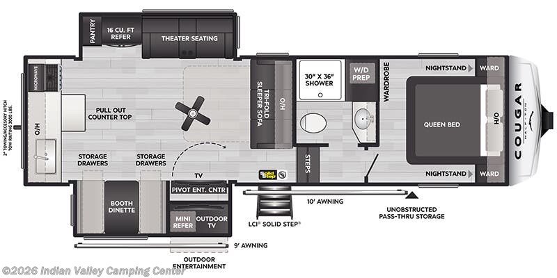 Floorplan of 2026 Keystone Cougar Half-Ton 26RKE