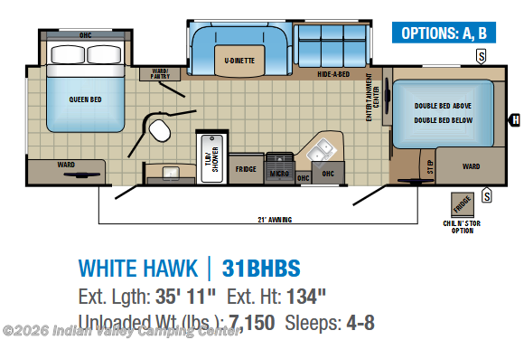 Floorplan of 2017 Jayco White Hawk 31BHBS