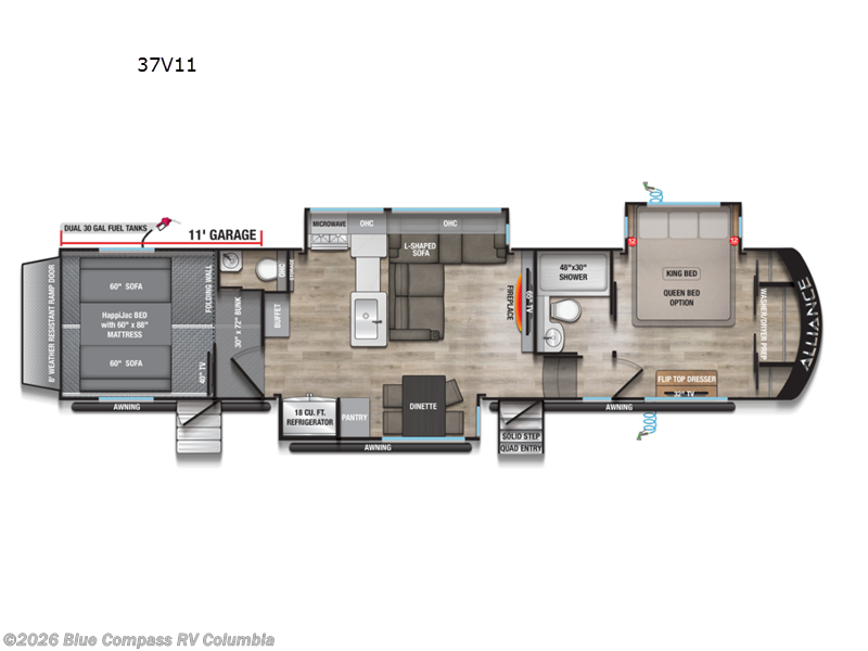 2026 Alliance RV Valor 37V11 - New Toy Hauler For Sale by Blue Compass RV Columbia in Lexington, South Carolina features Slideout