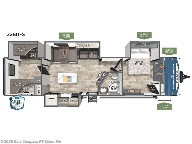 2027 Forest River Puma 32BHFS - New Travel Trailer For Sale by Blue Compass RV Columbia in Lexington, South Carolina features Slideout