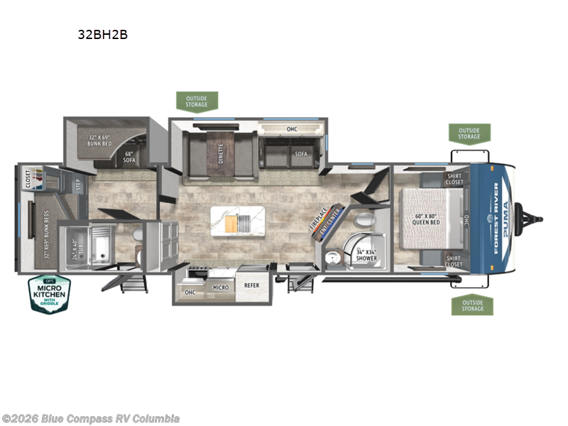 2027 Forest River Puma 32BH2B - New Travel Trailer For Sale by Blue Compass RV Columbia in Lexington, South Carolina features Slideout
