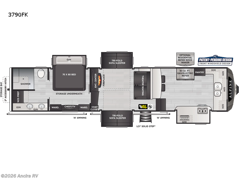 2022 Keystone Alpine 3790FK - Used Fifth Wheel For Sale by Ancira RV in Boerne, Texas features Slideout