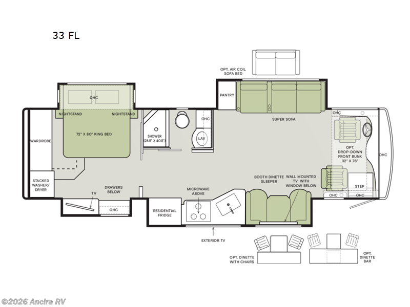 2026 Tiffin Byway 33 FL - New Class A For Sale by Ancira RV in Boerne, Texas features Slideout