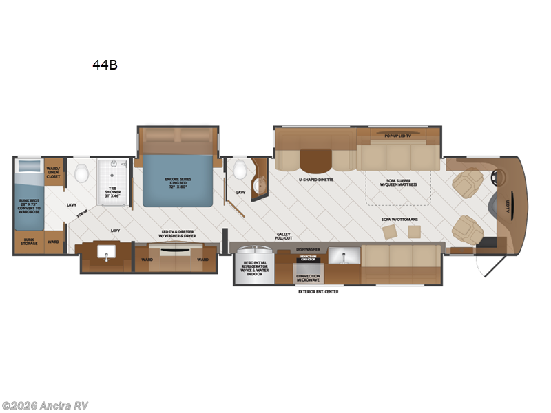 2026 Fleetwood Discovery LXE 44B - New Class A For Sale by Ancira RV in Boerne, Texas features Slideout