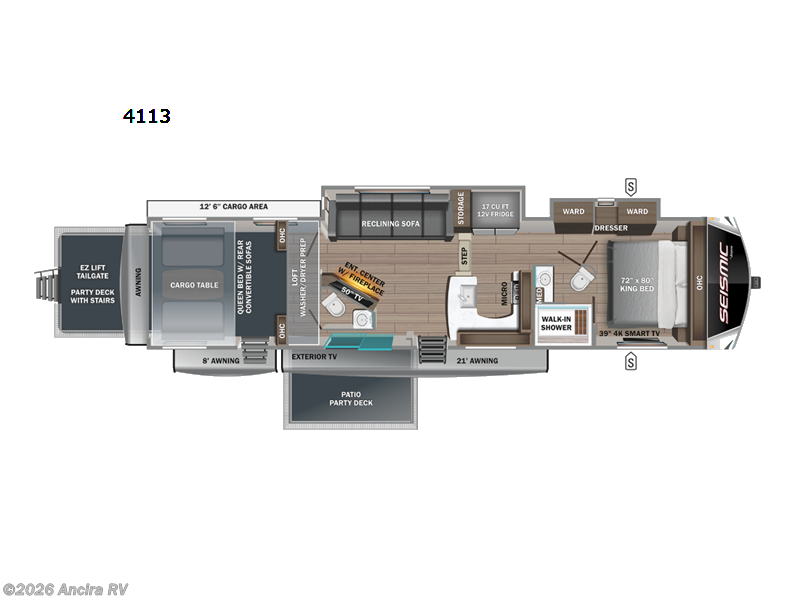 2023 Jayco Seismic Luxury Series 4113 - Used Toy Hauler For Sale by Ancira RV in Boerne, Texas features Slideout