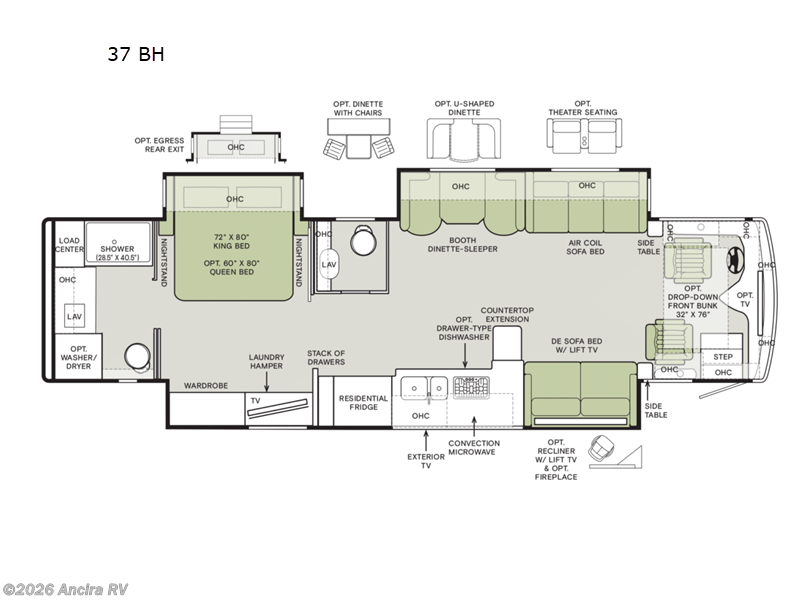 2026 Tiffin Phaeton 37 BH - New Class A For Sale by Ancira RV in Boerne, Texas features Slideout