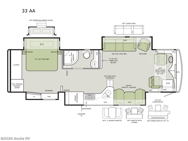 2026 Tiffin Allegro Red 33 AA - New Class A For Sale by Ancira RV in Boerne, Texas features Slideout