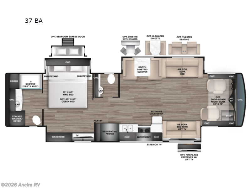 2027 Tiffin Allegro Red 37 BA - New Class A For Sale by Ancira RV in Boerne, Texas features Slideout