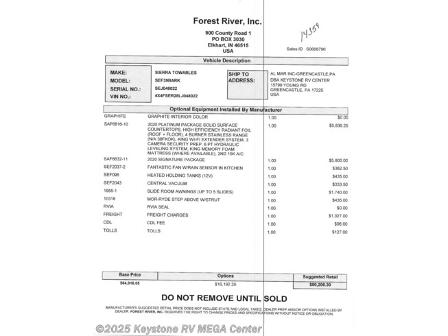 14359 2020 Forest River Sierra 39bark Fifth Wheel For Sale In Greencastle Pa