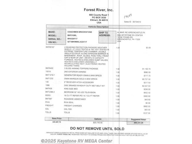 14649 2020 Coachmen Brookstone 310rl Disc Brakes Generator Auto Level Fifth Wheel For Sale In Greencastle Pa