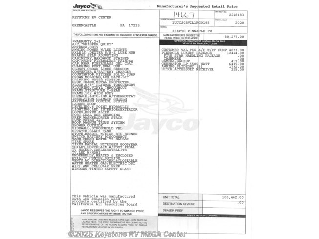 14667 2020 Jayco Pinnacle 36kpts Fifth Wheel For Sale In Greencastle Pa