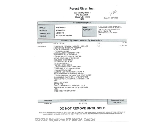 14813 2020 Forest River Vengeance Rogue 29ks Toy Hauler For Sale In Greencastle Pa
