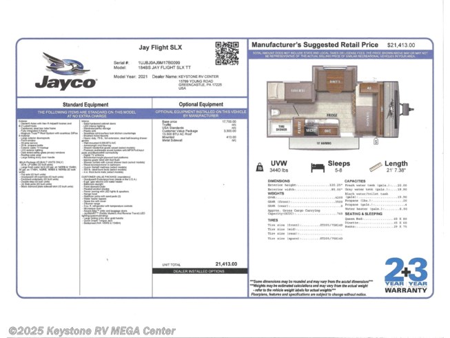 15345 2021 Jayco Jay Flight Slx 184bs Travel Trailer For Sale In Greencastle Pa