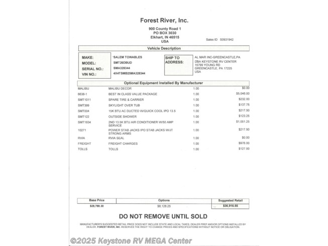 15573 2021 Forest River Salem 26dbud Travel Trailer For Sale In Greencastle Pa