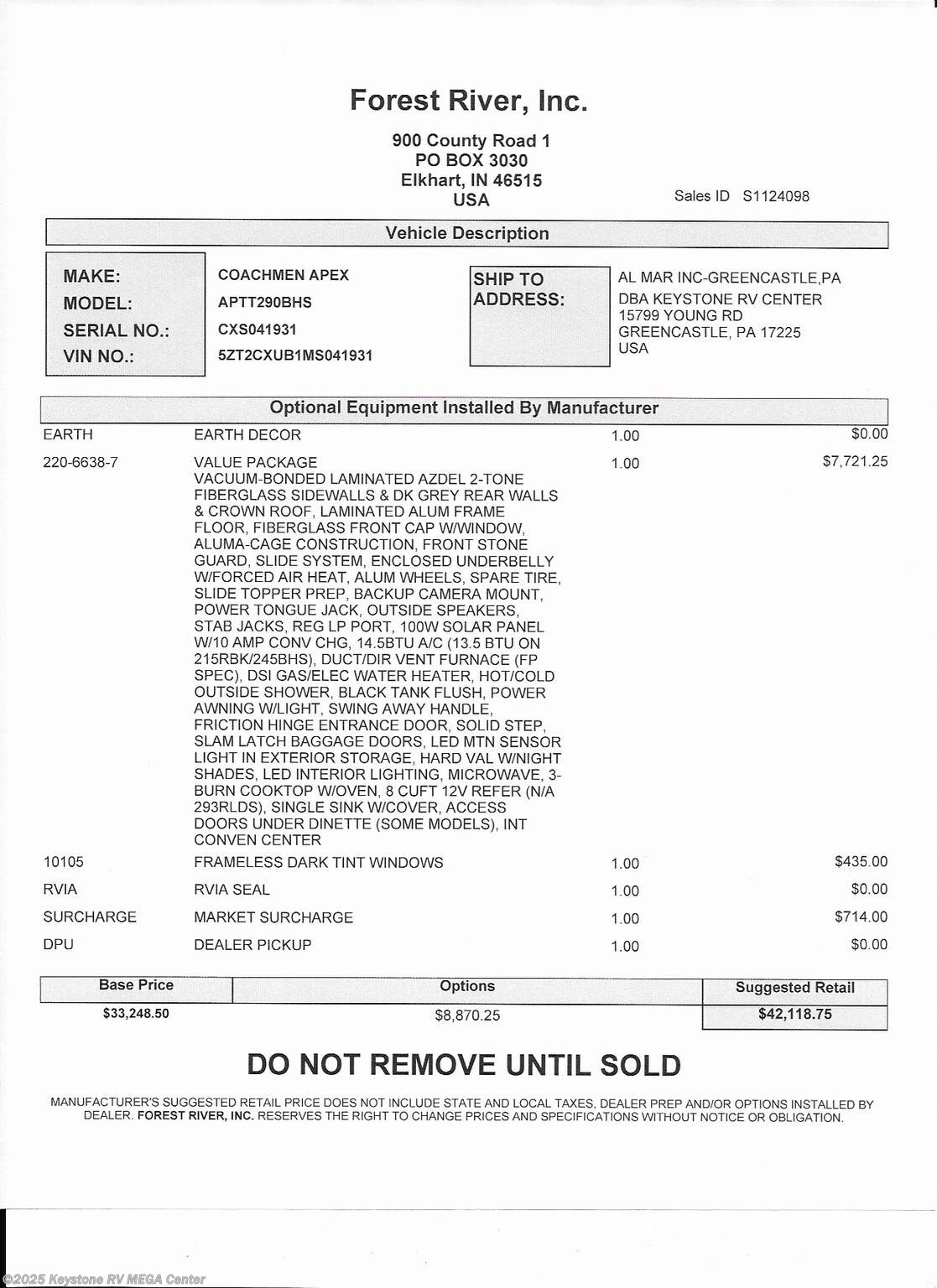 apex bed rack on 2021 Coachmen Apex 290bhs Rv For Sale In Greencastle Pa 17225 041931 Rvusa Com Classifieds