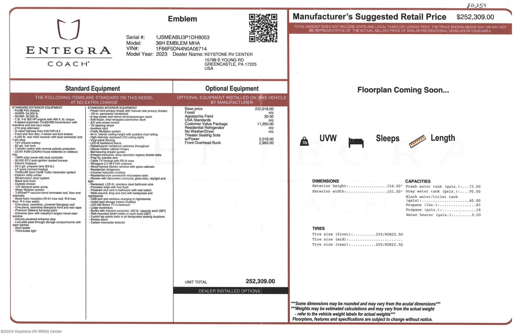 2023 Entegra Coach Emblem 36H RV for Sale in Greencastle, PA 17225 | 80359   Classifieds