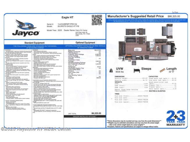 61160 - 2023 Jayco Eagle HT 28.5RSTS Fifth Wheel for sale in ...