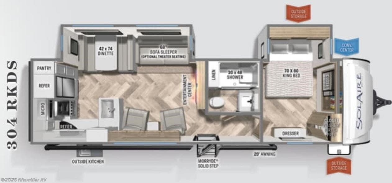2022 Palomino Solaire 304RKDS - Used Travel Trailer For Sale by Kitsmiller RV in Mason, Michigan features Slideout, LP Detector, 30 Amp Service, Awning, Smoke Detector