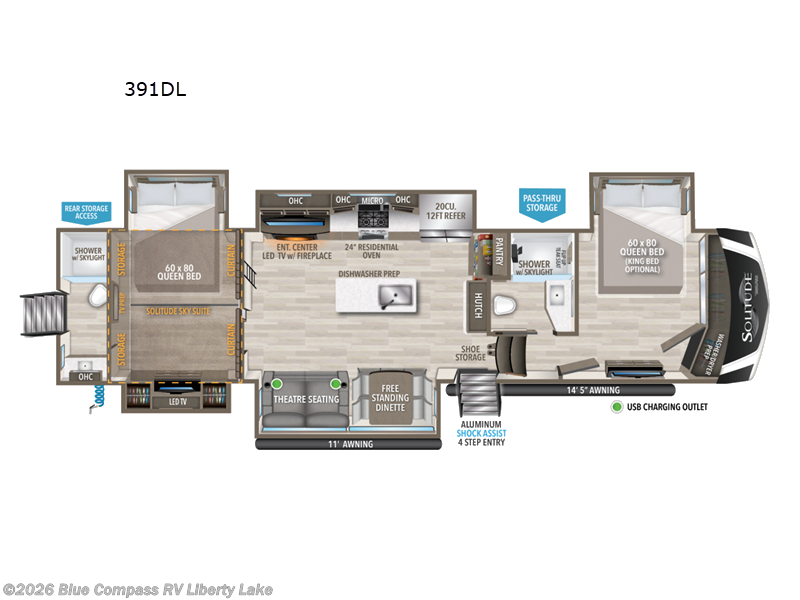 2023 Grand Design Solitude 391DL - Used Fifth Wheel For Sale by Blue Compass RV Liberty Lake in Liberty Lake, Washington features Slideout