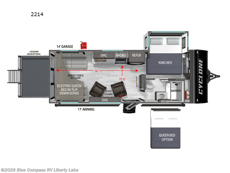 2027 Heartland Cyclone 2214 - New Toy Hauler For Sale by Blue Compass RV Liberty Lake in Liberty Lake, Washington features Slideout