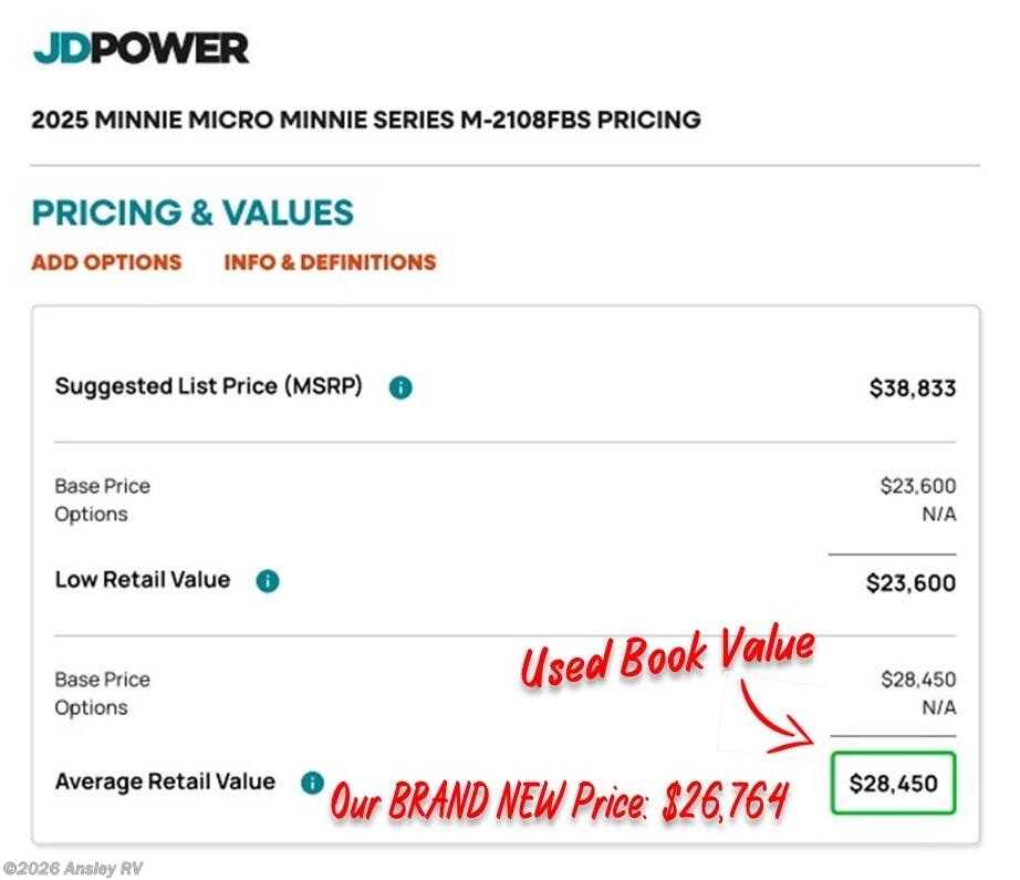 2025 Winnebago Micro Minnie 2108FBS - New Travel Trailer For Sale by Ansley RV in Duncansville, Pennsylvania features Skylight, Awning, TV, Hitch, Leveling Jacks