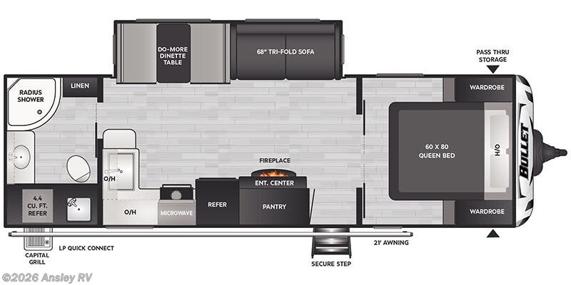Floorplan of 2026 Keystone Bullet Crossfire 260RBS
