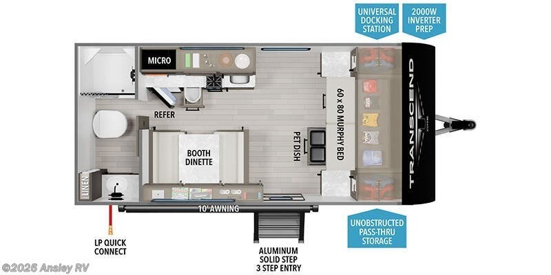 2026 Grand Design Transcend One 151RB - New Travel Trailer For Sale by Ansley RV in Duncansville, Pennsylvania features Satellite Radio, CO Detector, Booth Dinette, Roof Vents, Stove Top Burner