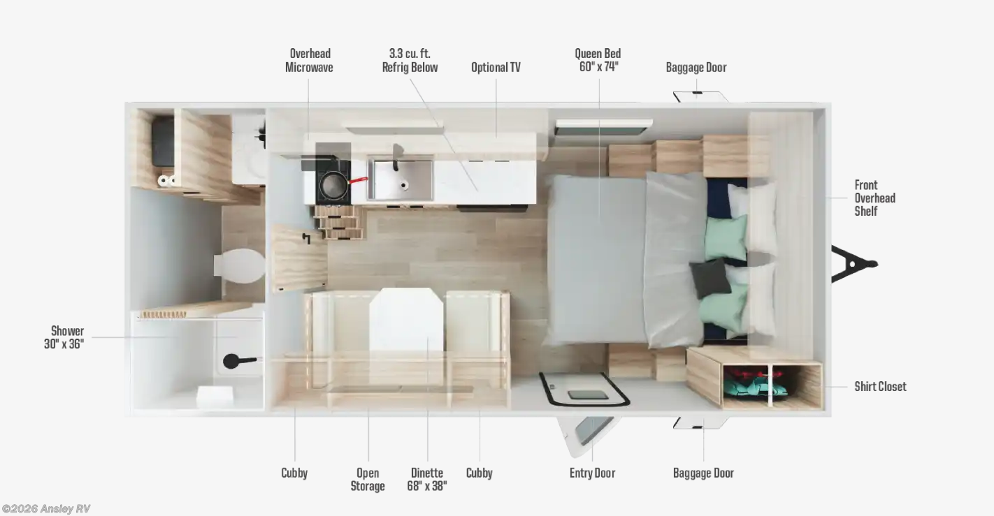 2026 Winnebago Access 15RB - New Travel Trailer For Sale by Ansley RV in Duncansville, Pennsylvania features Refrigerator, Water Heater, Shower, Awning, Toilet