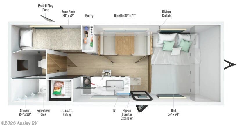 2026 Winnebago Micro Minnie 1800BH - New Travel Trailer For Sale by Ansley RV in Duncansville, Pennsylvania features Awning, TV, Microwave, Enclosed Underbelly, Skylight