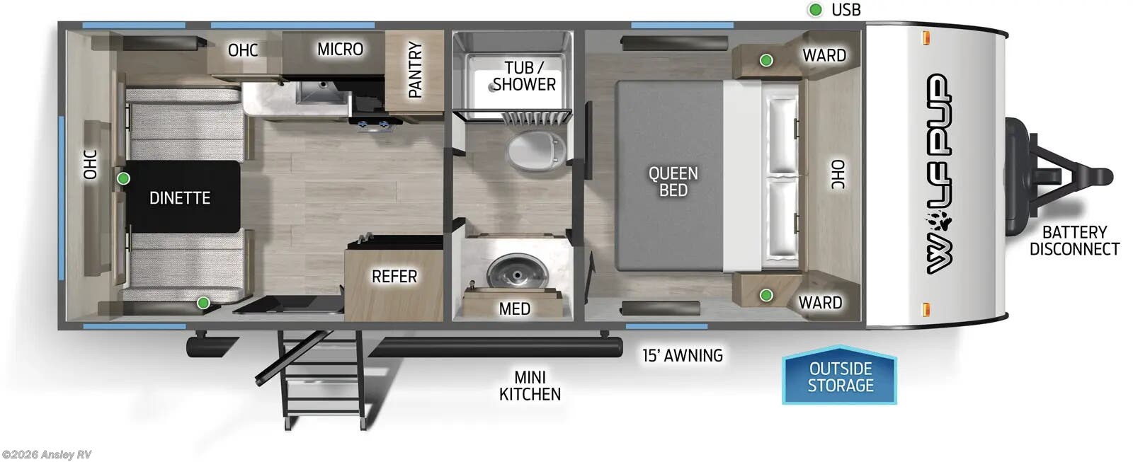 Floorplan of 2026 Forest River Cherokee Wolf Pup 16CM