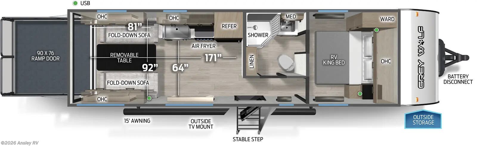 Floorplan of 2026 Forest River Cherokee Grey Wolf 25RRT