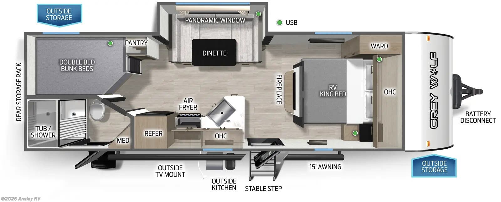 Floorplan of 2026 Forest River Cherokee Grey Wolf 23DBH