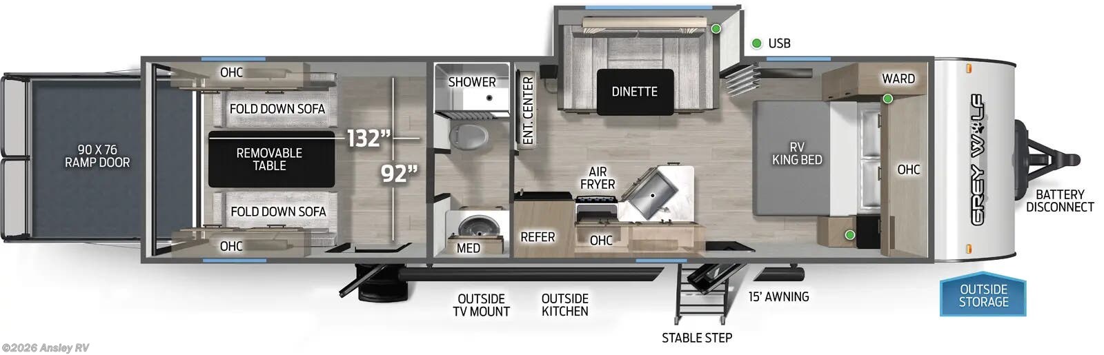 Floorplan of 2026 Forest River Cherokee Grey Wolf 27RR