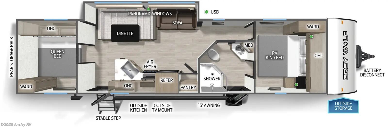 Floorplan of 2026 Forest River Cherokee Grey Wolf 29QB