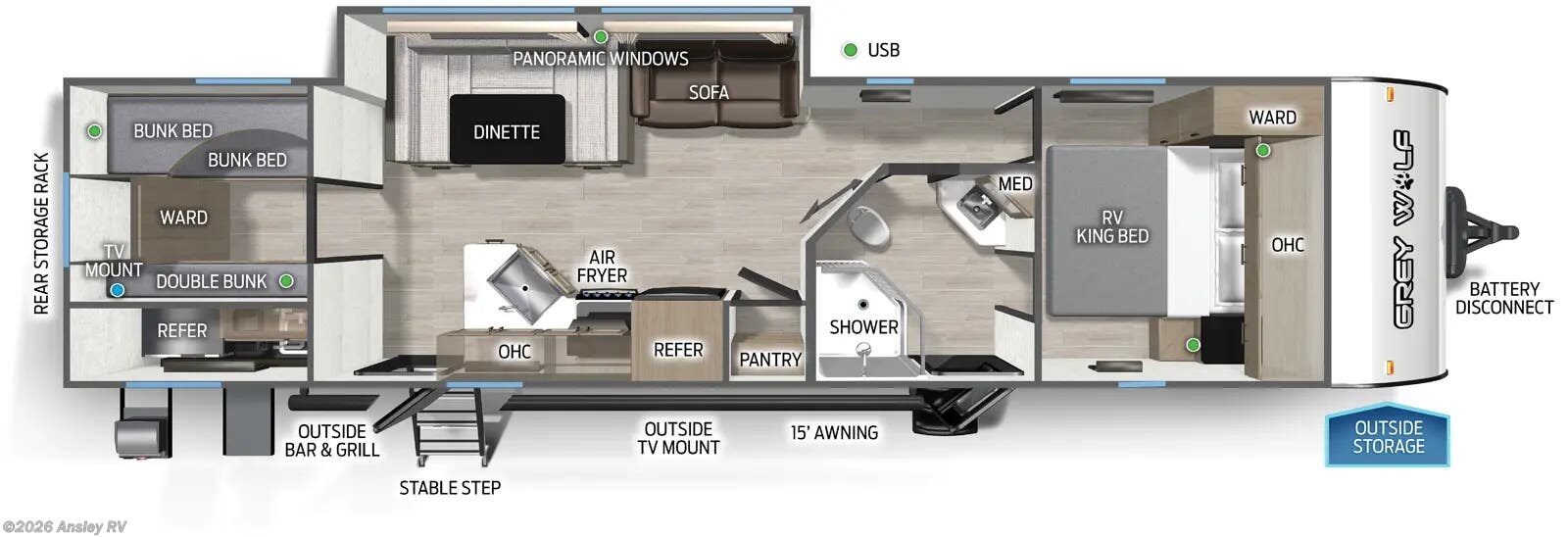 Floorplan of 2026 Forest River Cherokee Grey Wolf 29TE