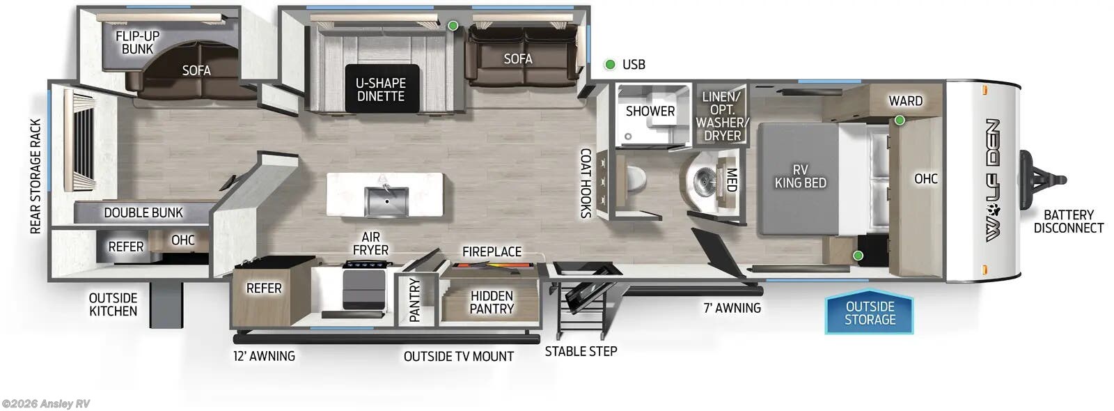 Floorplan of 2026 Forest River Cherokee Wolf Den 304SR