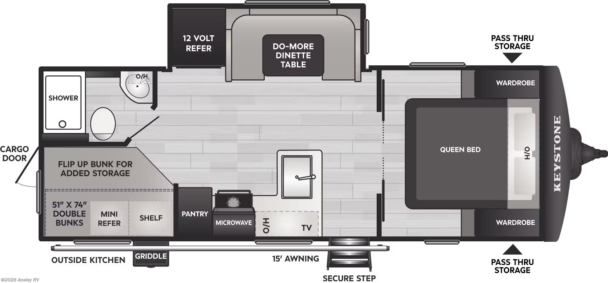 Floorplan of 2026 Keystone Bullet Crossfire 2290BH