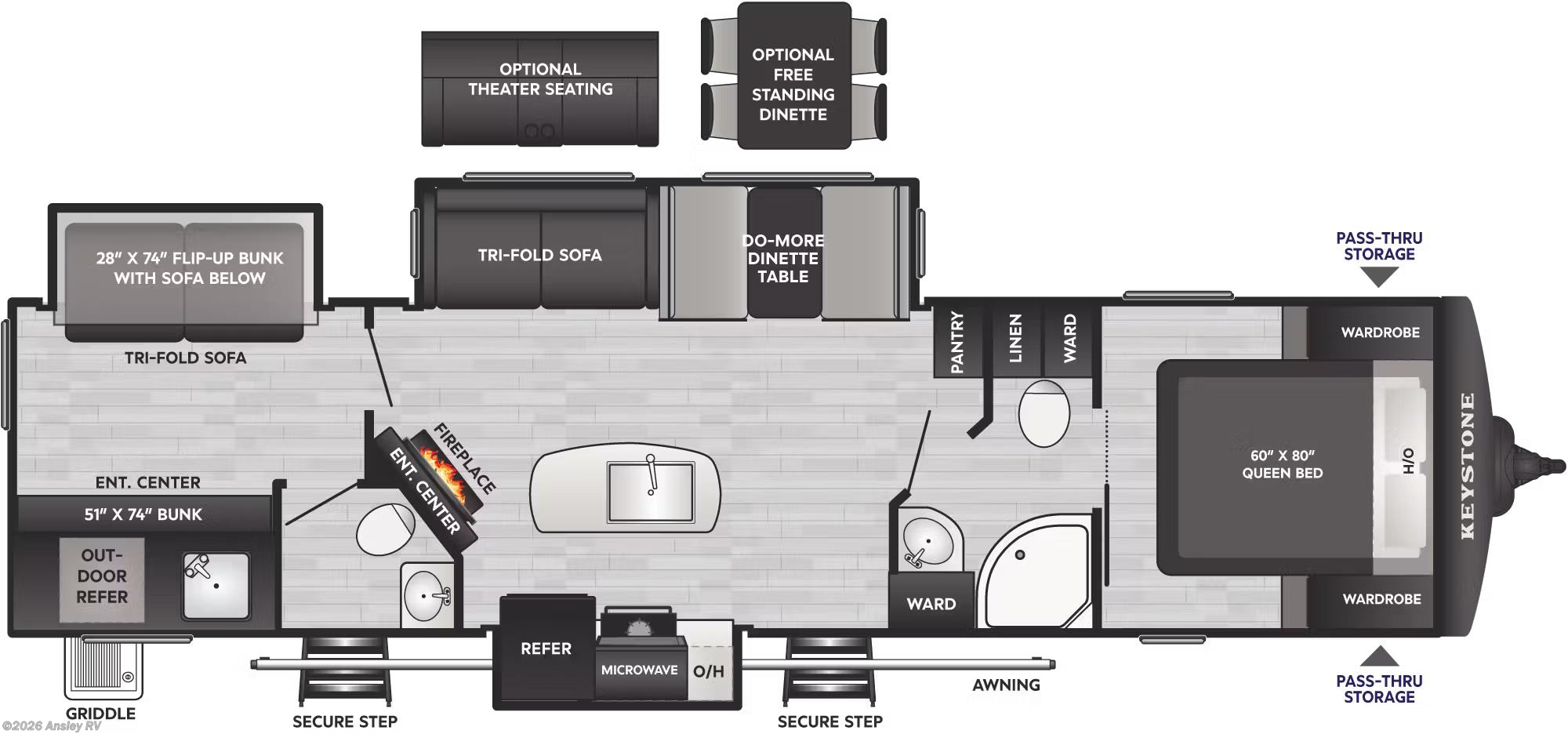 Floorplan of 2026 Keystone Bullet Premium 330BKQ