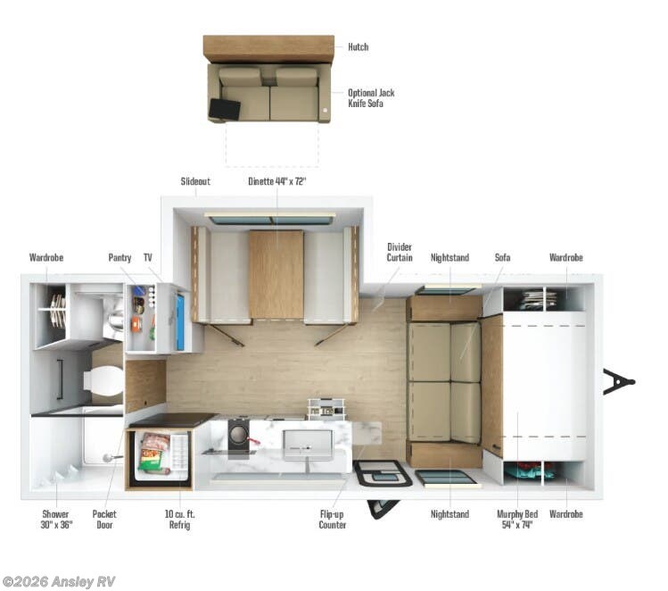 2026 Winnebago Micro Minnie 2180DS - New Travel Trailer For Sale by Ansley RV in Duncansville, Pennsylvania features Fiberglass Sidewalls, Smart TV, Solar Prep, Skylight, Ladder