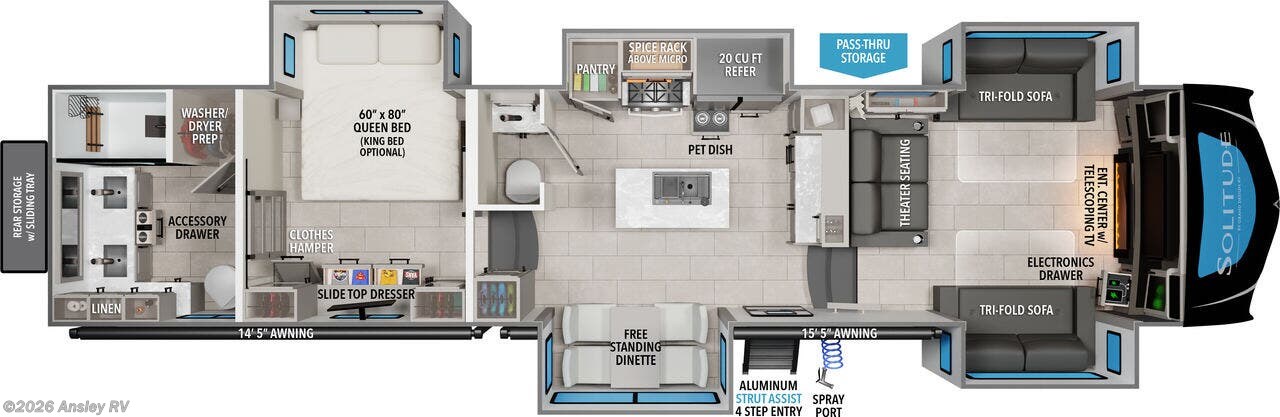 Floorplan of 2026 Grand Design Solitude 380FL