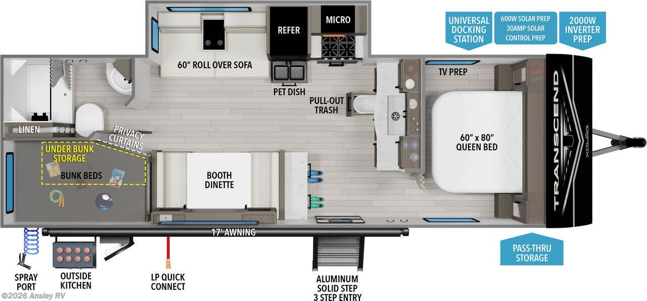 Floorplan of 2026 Grand Design Transcend Xplor 26BHX