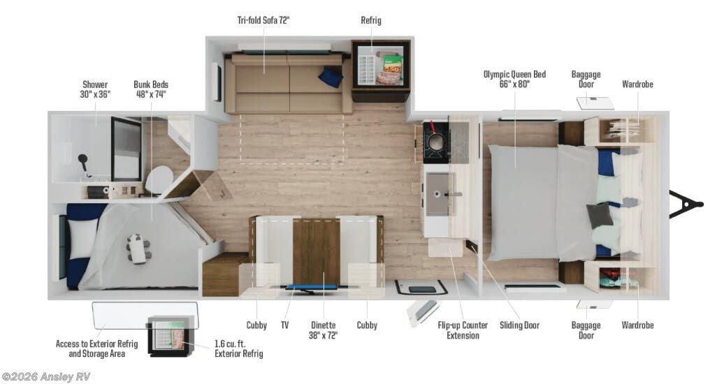 2026 Winnebago Access 25BH - New Travel Trailer For Sale by Ansley RV in Duncansville, Pennsylvania features Vanity, Roof Vent, Skylight, Solar Prep, Convection Microwave