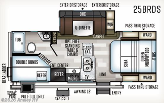 Floorplan of 2019 Forest River Flagstaff Micro Lite 25BRDS