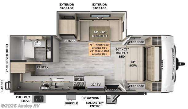 Floorplan of 2024 Forest River Flagstaff Micro Lite 25DK