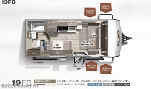 2021 Forest River Rockwood Geo Pro 19FD - Used Travel Trailer For Sale by Ansley RV in Duncansville, Pennsylvania features Solar Panel, Stabilizer Jacks, Power Awning, Toilet, Ladder
